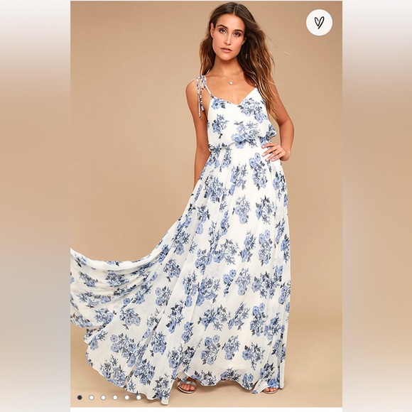 Lulu’s Pollen for You Blue and White Floral Print Maxi Dress - Picture 4 of 10